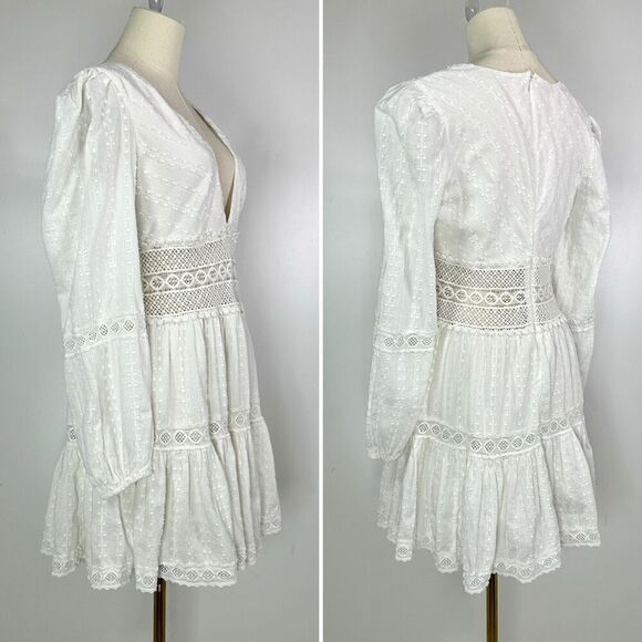 Free People The Delightful Crochet Mini Dress Sz 8 Coastal Cowgirl Boho Cottage - Picture 4 of 15